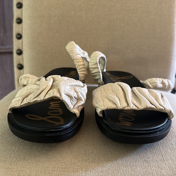 Sam Edelman Women’s Velma Leather Wraparound Ruched Sandals Flats Cream Size 7.5 - Picture 8 of 10